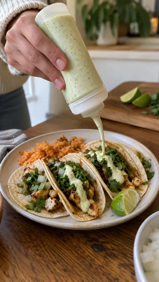 Illustration: a sauce squeezed onto tacos
